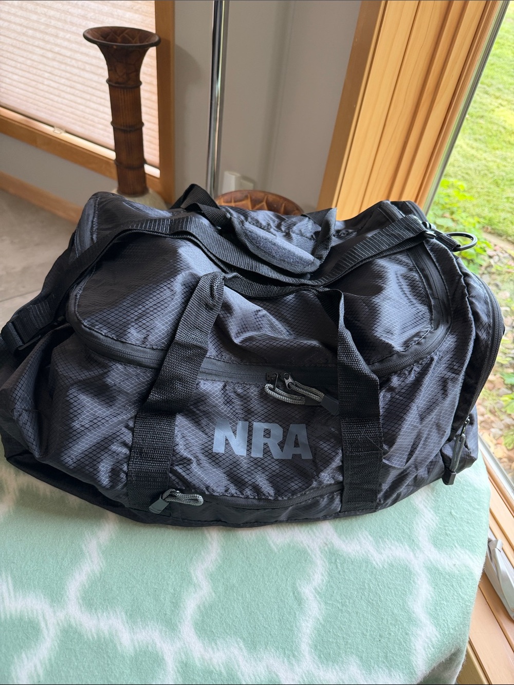 NEW NRA Logo Men's Packable Travel or Gym Duffel Bag - Black Ripstop Nylon